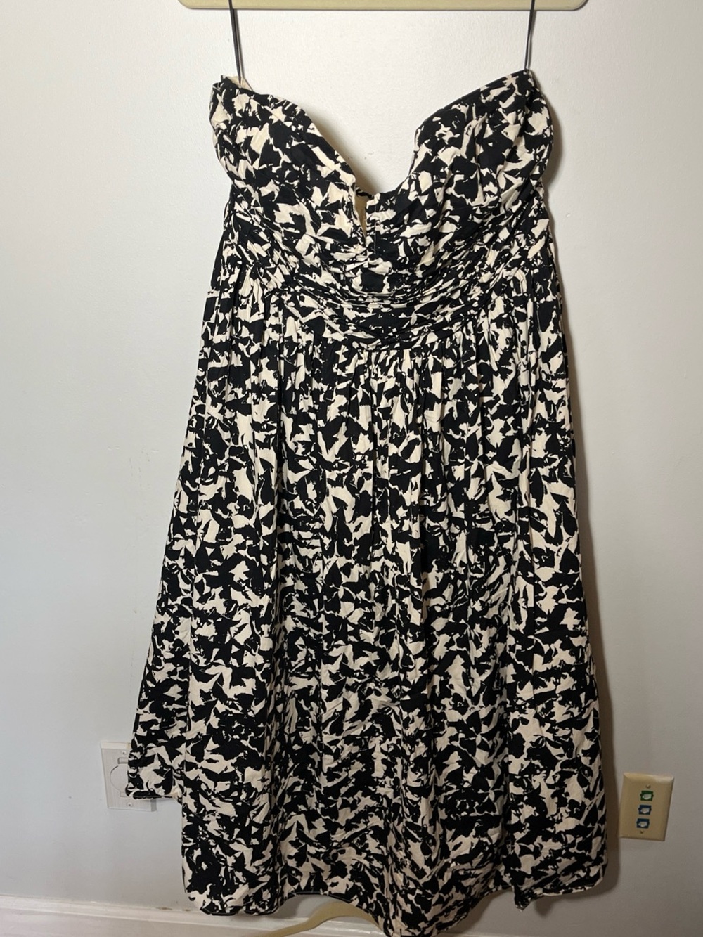 H&M Black and Cream Strapless Midi Dress